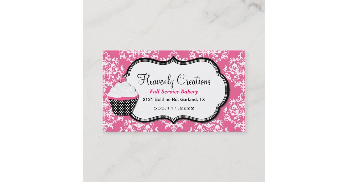 Stylish Pink Damask Bakery Business Card Zazzle