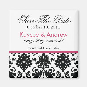 Stylish Pink Damask Save The Date Magnet
