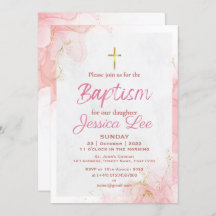 Stylish Pink Daughter Baptism Invitation Card