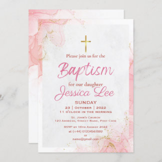 Stylish Pink Daughter Baptism Invitation Card
