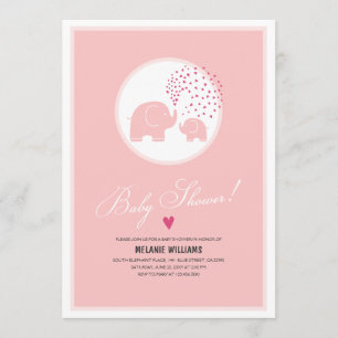 Stylish Pink Elephants Baby Girl Shower Invitation