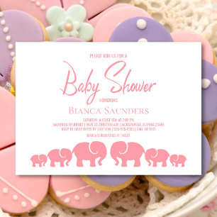 Stylish Pink Elephants Baby Shower Invitation