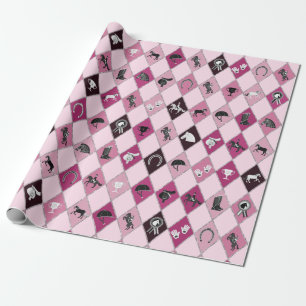 Stylish Pink Equestrian Diamond Pattern Wrapping Paper