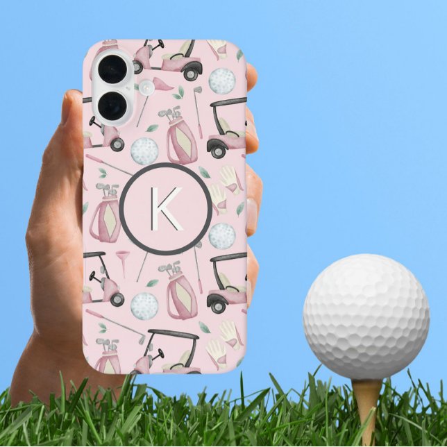 Stylish Pink Feminine Golf Design Custom Monogram Case-Mate iPhone Case (Creator Uploaded)