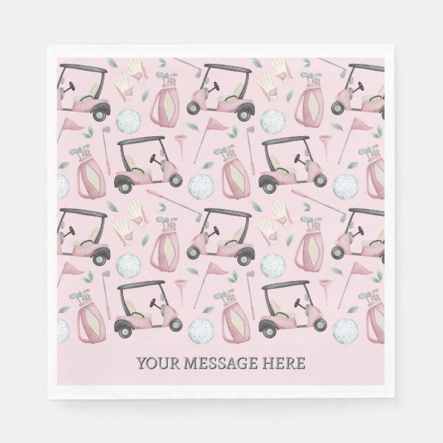 Stylish Pink Feminine Golf Design Personalised Napkin (Front)