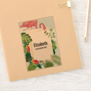 Stylish Pink Flamingo and Tropical Leaves