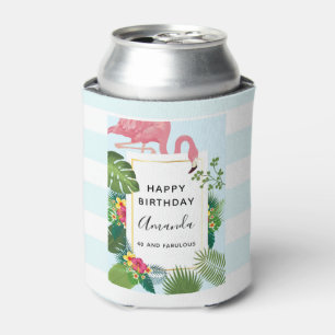 Stylish Pink Flamingo and Tropical Leaves Can Cooler
