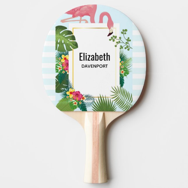 Stylish Pink Flamingo and Tropical Leaves Ping Pong Paddle (Front)