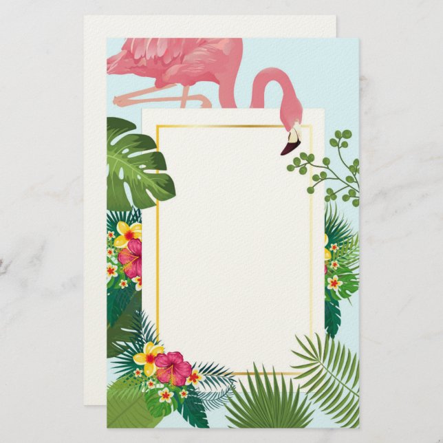Stylish Pink Flamingo and Tropical Leaves Stationery (Front/Back)