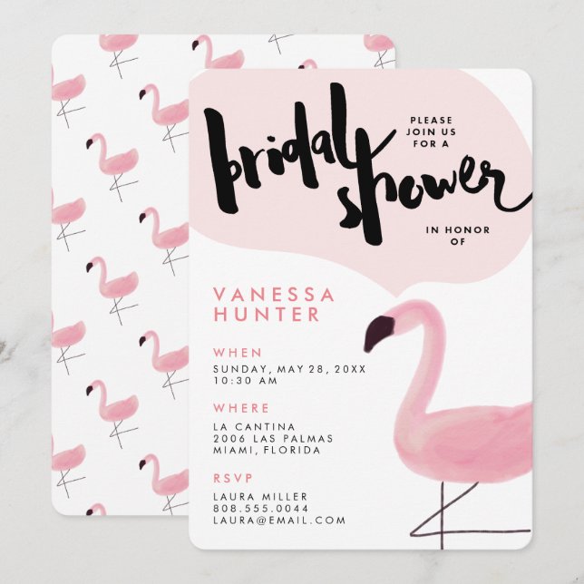 Stylish Pink Flamingo Bridal Shower Invitation (Front/Back)