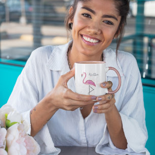 Stylish Pink Flamingo Trendy Modern Calligraphy Mug