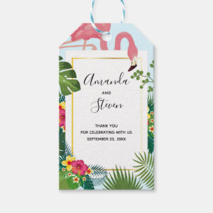 Stylish Pink Flamingo & Tropical Leaves Thank You Gift Tags