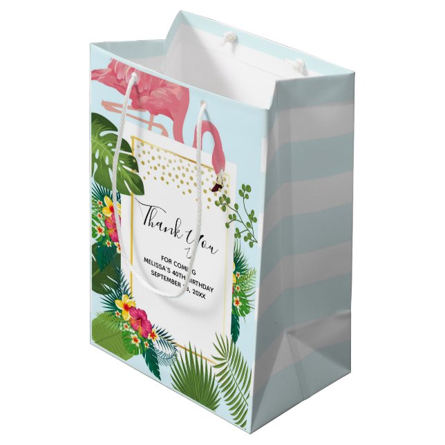Stylish Pink Flamingo Tropical Thank You Medium Gift Bag (Front Angled)
