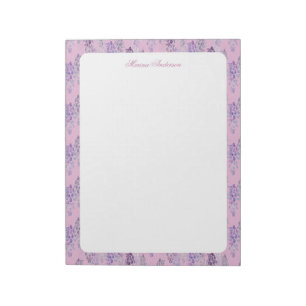 Stylish Pink floral Border Personalised Name Notepad