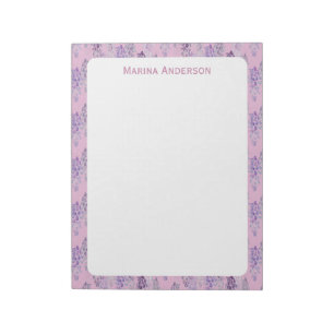Stylish Pink floral Border Personalised Name Notepad