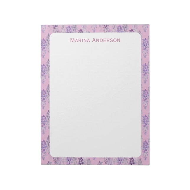 Stylish Pink floral Border Personalised Name Notepad (Rotated)
