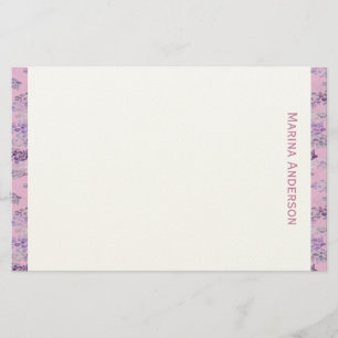 Stylish Pink floral Border Personalised Name Stationery