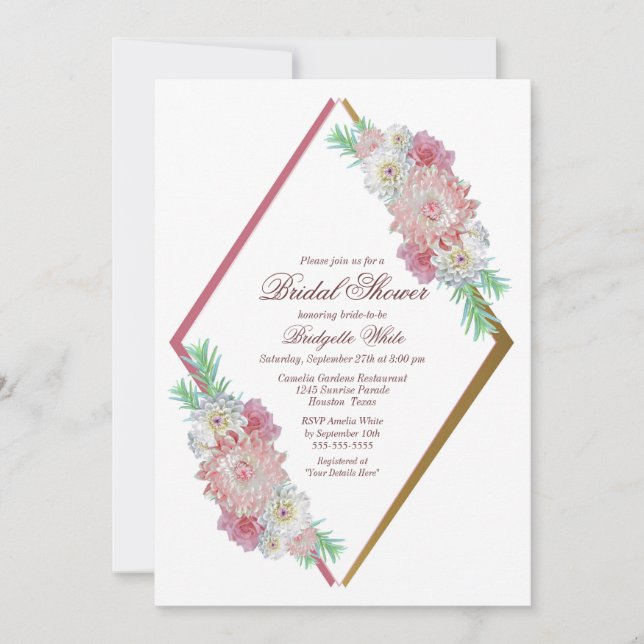Stylish Pink Floral Bridal Shower Invitation (Front)