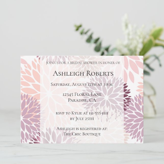 Stylish Pink Floral Bridal Shower Invitation (Standing Front)
