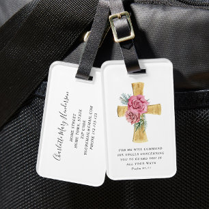 Stylish Pink Floral Cross Luggage Tag