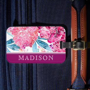 Stylish Pink Floral Pattern Chic Personalised Name Luggage Tag
