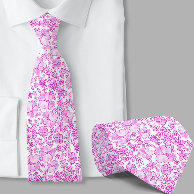 Stylish Pink Floral Pattern Necktie (Creator Uploaded)