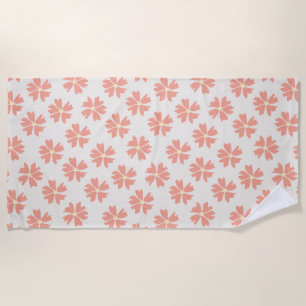 Stylish Pink Floral Pattern Off-White Beach Towel