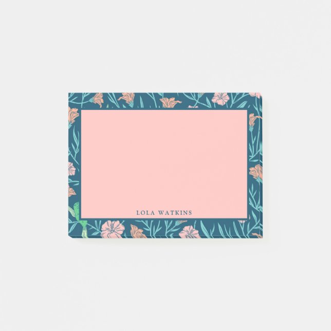 Stylish Pink Floral Pattern Post-it Notes (Front)
