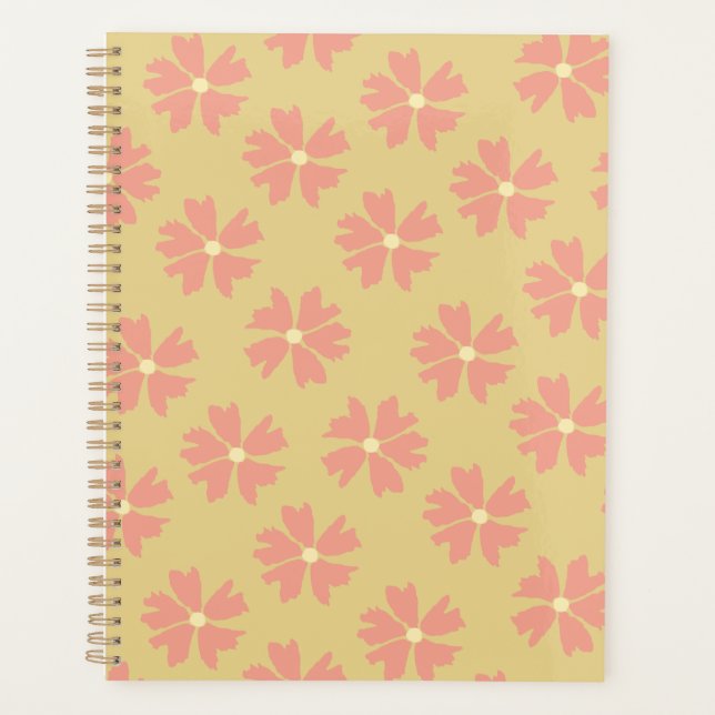 Stylish Pink Floral Pattern Yellow Planner (Front)
