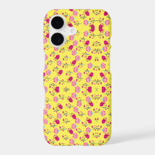 Stylish pink floral print on yellow