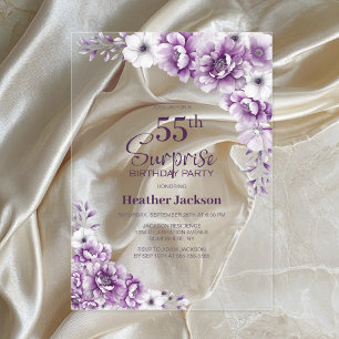 Stylish Pink Floral Surprise 55th Birthday Party Acrylic Invitations