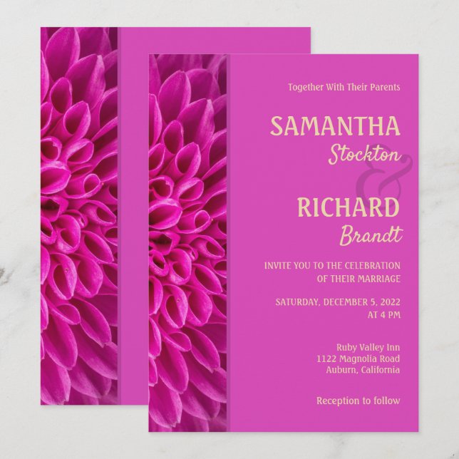 Stylish Pink Floral Wedding Invitation (Front/Back)