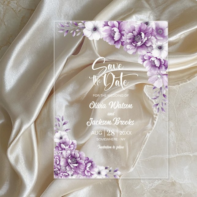 Stylish Pink Floral Wedding Save the Date Acrylic Invitations (Creator Uploaded)