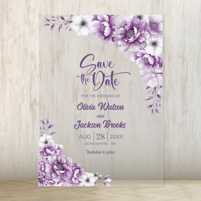 Stylish Pink Floral Wedding Save the Date Acrylic Invitations (Creator Uploaded)