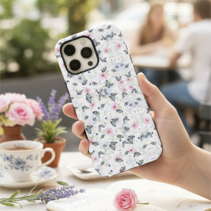 Stylish pink flower Blue Butterfly Elegant pattern iPhone 16 Pro Max Case