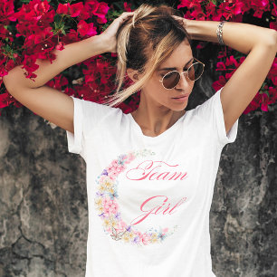 stylish pink flowers moon team girl baby shower  T-Shirt