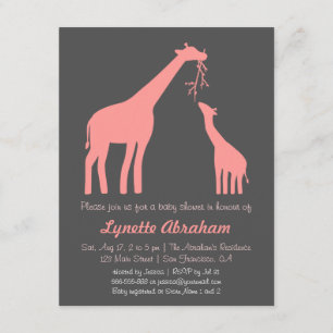 Stylish Pink Giraffe Baby Shower Invitations