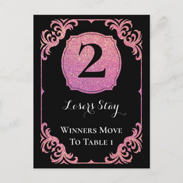 Stylish Pink Glitter Bunco Two Table Card (Front)