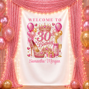 Stylish Pink Glitter Confetti 30th Birthday Party Tapestry