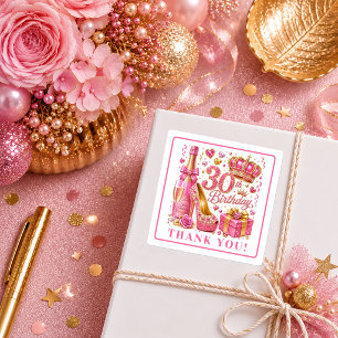 Stylish Pink Glitter Confetti 30th Birthday Sticke Square Sticker