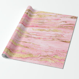 Stylish Pink Gold Abstract Marble Liquid Paint Wrapping Paper