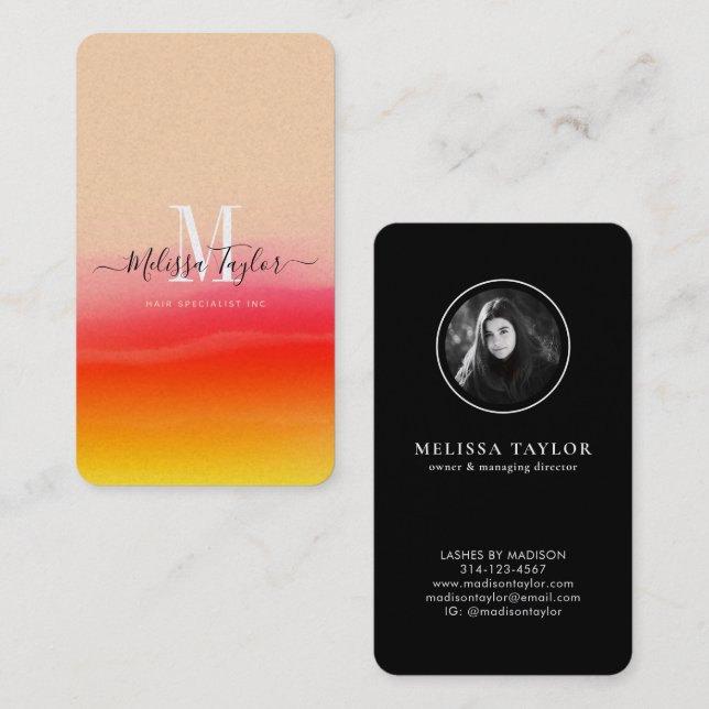 Stylish Pink Gold Abstract Monogrammed Holographic Business Card (Front/Back)