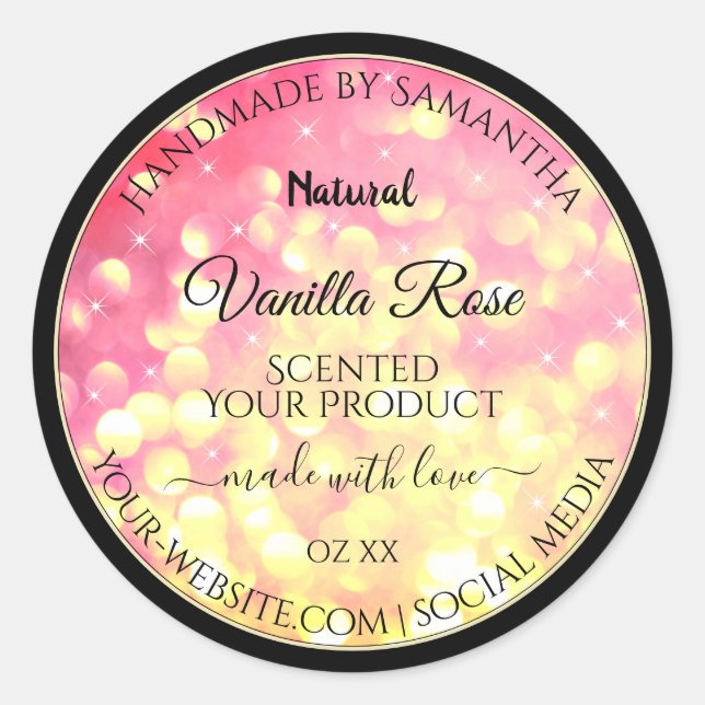 Stylish Pink Gold Glitter Product Packaging Labels (Front)