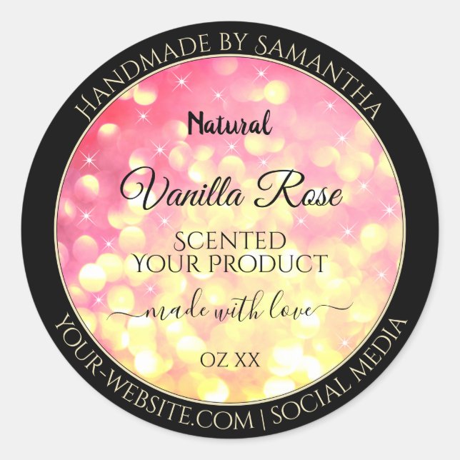 Stylish Pink Gold Glitter Product Packaging Labels (Front)