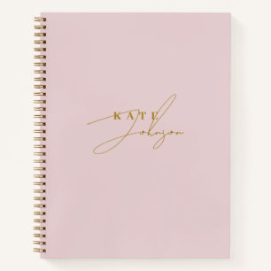 Stylish Pink Gold Signature Script Monogram Notebook