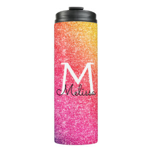Stylish Pink Gold Yellow Glitter Sparkles Thermal Tumbler