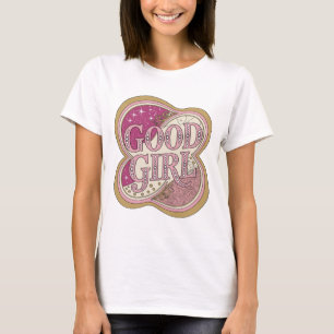 Stylish Pink GOOD GIRL Artistic Motif T-Shirt