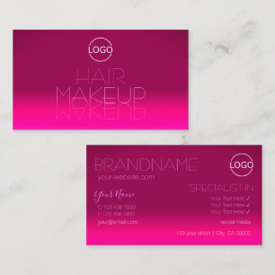 Stylish Pink Gradient Chic Mirror Font with Logo Business Card