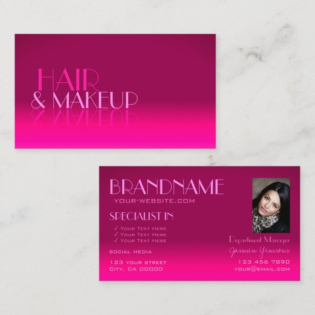 Stylish Pink Gradient Mirror Font Classic Photo Business Card (Front/Back)