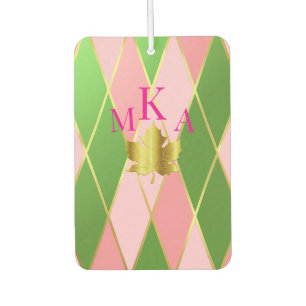 Stylish Pink & Green Argyle Monogram Car Air Freshener
